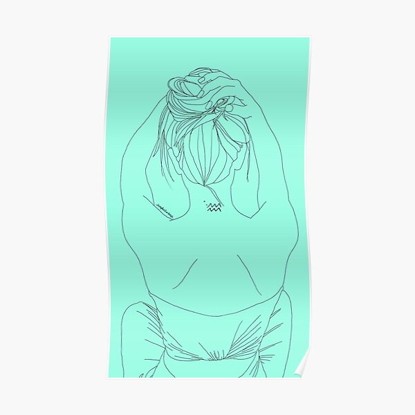 Dessin minimaliste nuque dos femme tatouage astrologie Verseau Poster