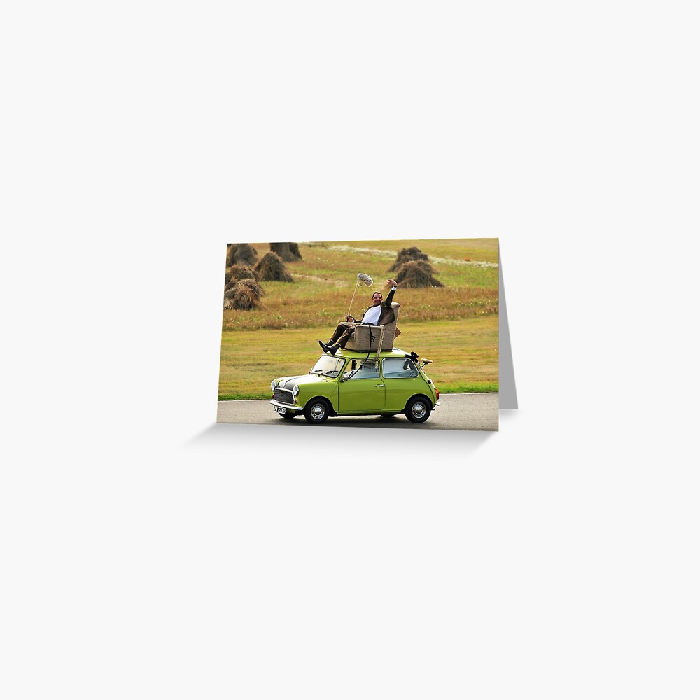 Mr Bean Funny Mr Bean Driving His Car From The Roof Greeting Card By Stefanbalaz Redbubble