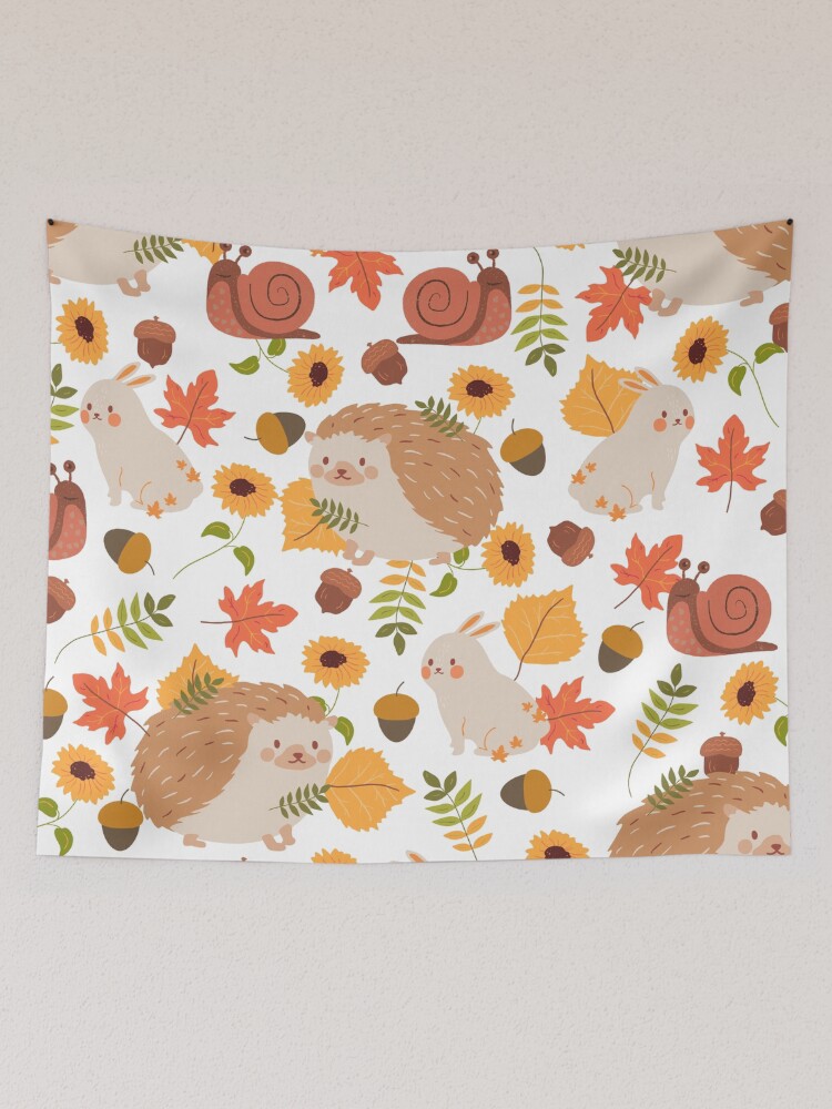 Thumbnail 2 of 3, Tapestry, Hedgehog, Snail, Rabbit Autumn Pattern (fall version) designed and sold by SaintDorina.