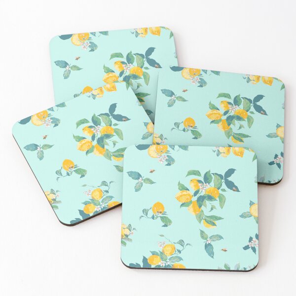 Item preview, Watercolor Sicily lemons with leaves on aqua designed and sold by Katarina Roccella.