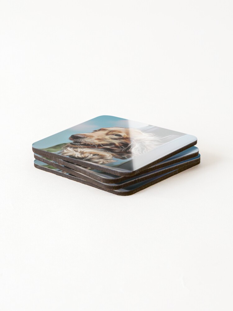 Thumbnail 4 of 5, Coasters (Set of 4), Cocker Spaniel Riding In Car designed and sold by NiftyTees.