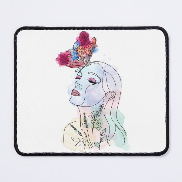 Aperçu de l'œuvre Botanique aquarelle femme papillon et plantes dessin au trait art créée et vendue par Emily Roberts.