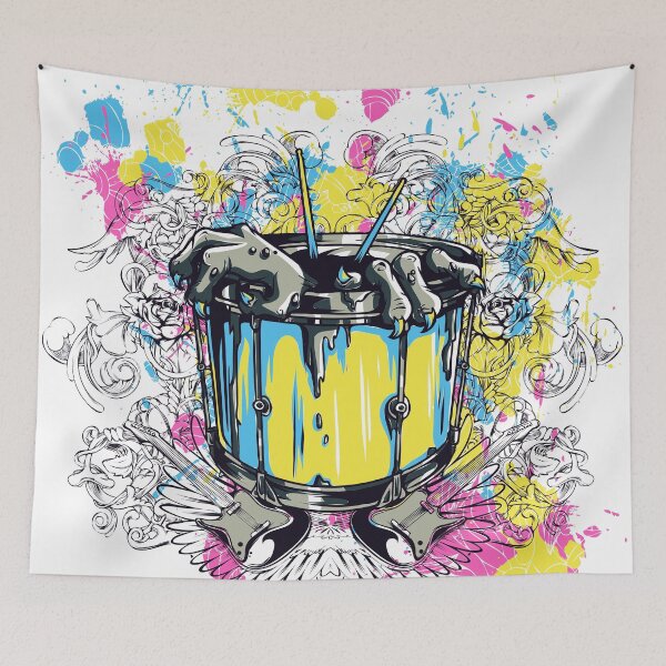 Item preview, Monster climbing out of a drum crushing guitars designed and sold by SpringPetals.