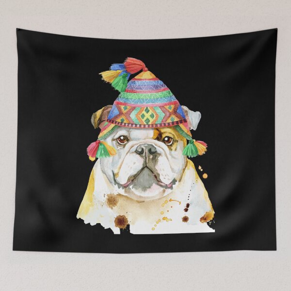 Item preview, Watercolor portrait of bulldog in Chullo hat designed and sold by deepakrode7.