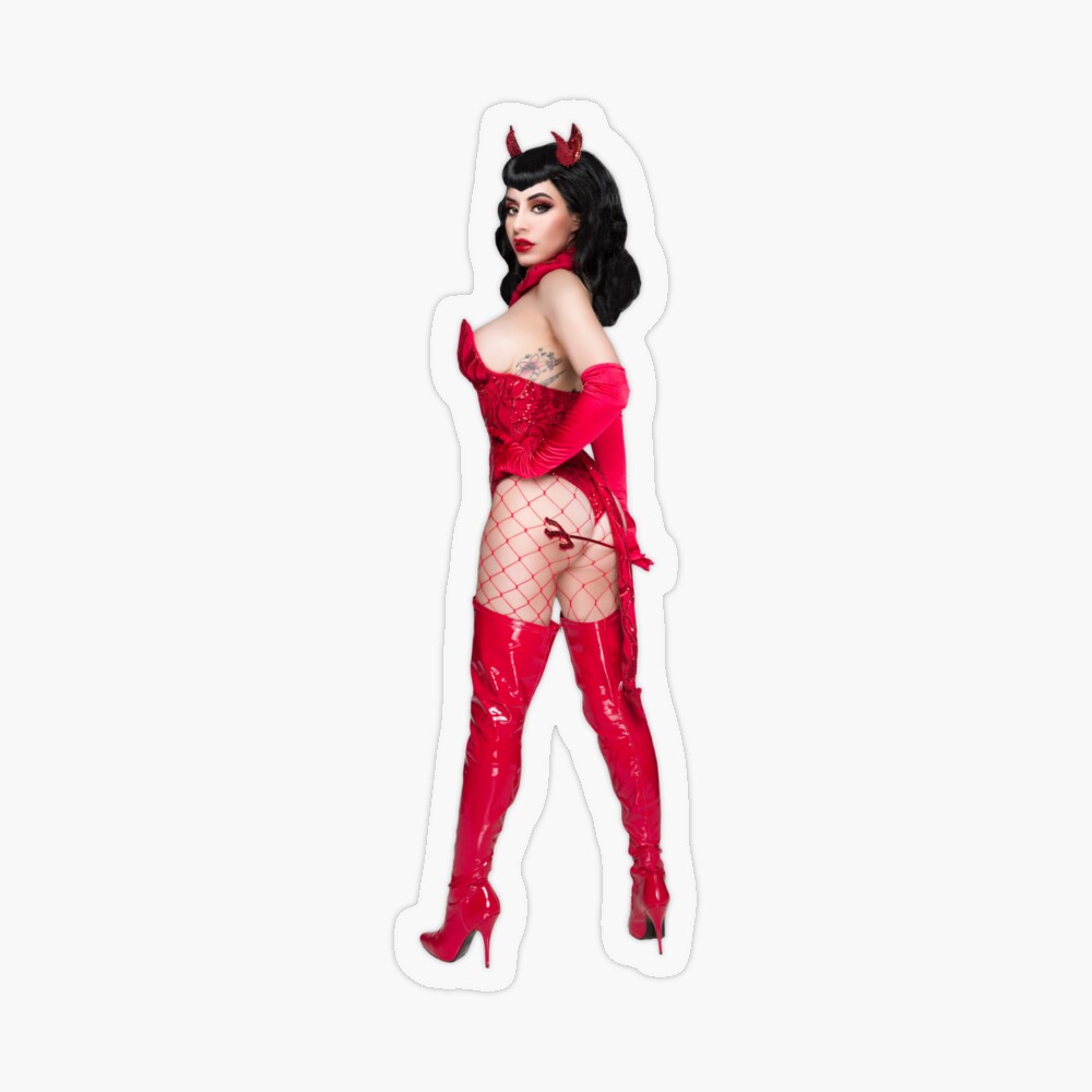 Beautiful Brunette Woman in Sexy Devil Costume Pinup