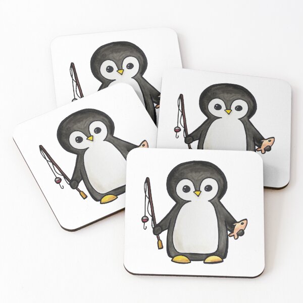 Item preview, Fishing Penguin Watercolor Art designed and sold by kmstudio.