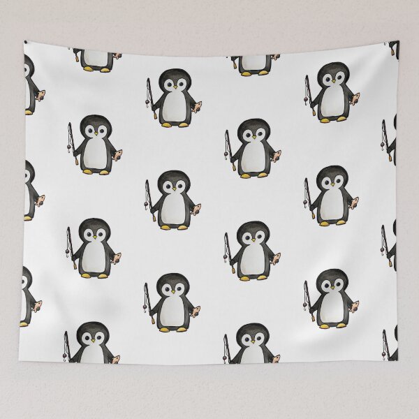 Item preview, Fishing Penguin Watercolor Art designed and sold by kmstudio.