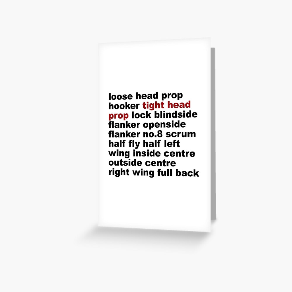 "Rugby Positions Tight Head Prop" Greeting Card for Sale by