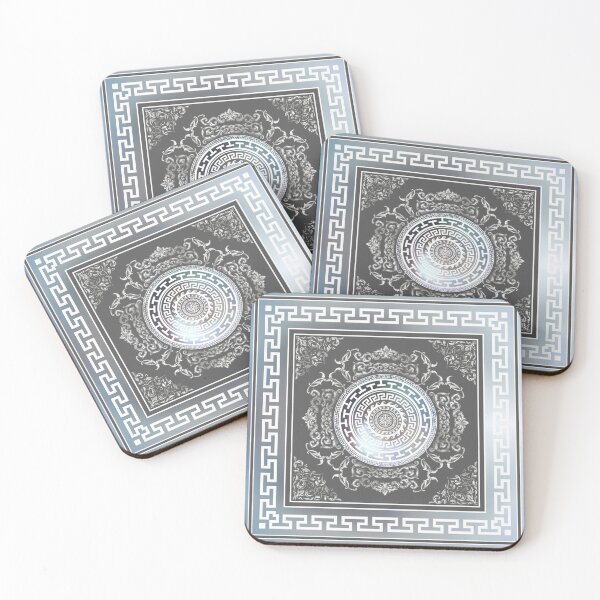 Item preview, Greek Key Meander Silver Blue Grey Baroque designed and sold by Yiorgos Designs.