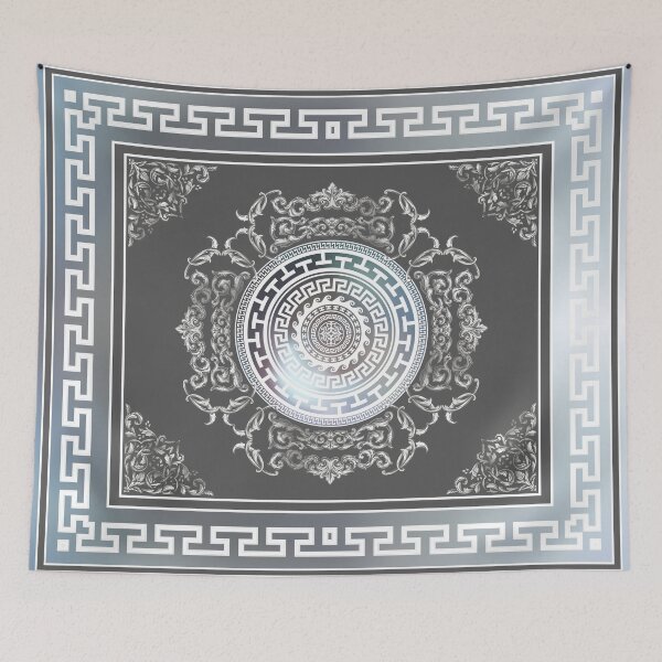 Item preview, Greek Key Meander Silver Blue Grey Baroque designed and sold by Yiorgos Designs.