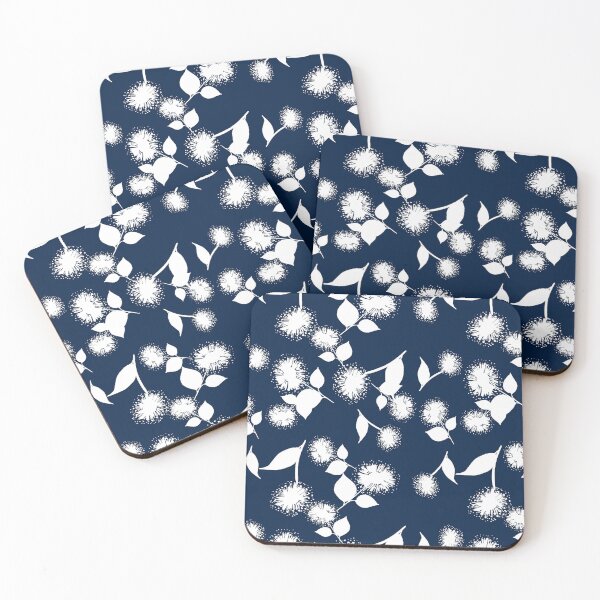 Item preview, White Block Print Wildflowers (Navy) designed and sold by HildegunStudio.