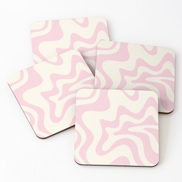 Retro Liquid Swirl Abstract Pattern Square in Baby Pink and Cream Coasters (Set of 4)