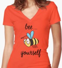 "Bee" Yourself Black Text Positive Message Women's Fitted V-Neck T-Shirt