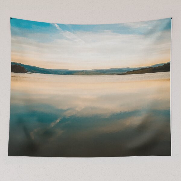 Item preview, Lake between the mountains and reflection of  Blue sky and white clouds  designed and sold by anisbbmbrush.