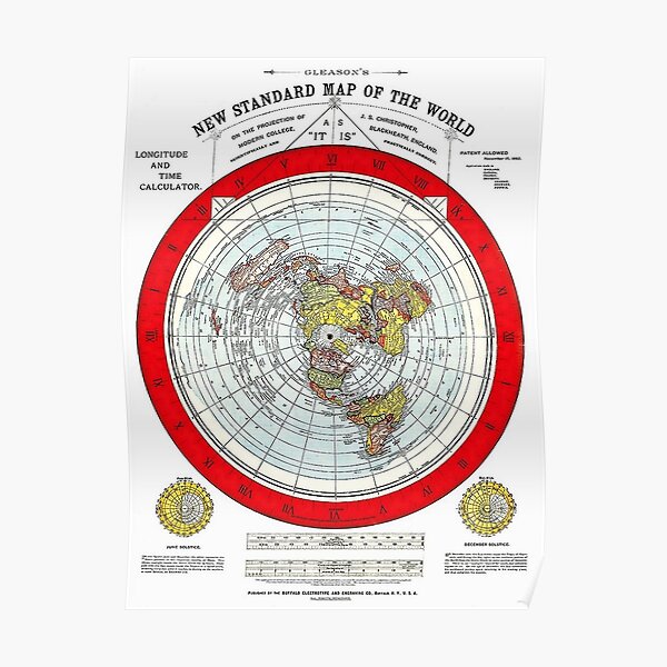 Vintage Alexander Gleason New Standard Map Of The World Flat Earth Poster Poster