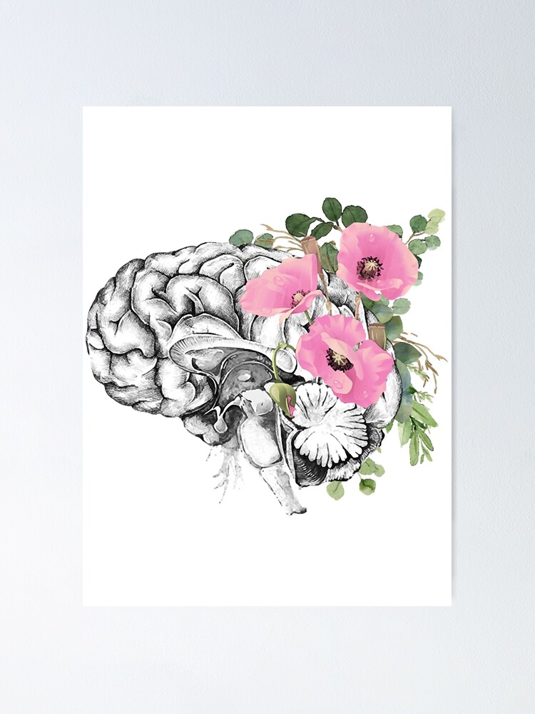 "Brain Floral pink flowers, Mental Health awareness " Poster for Sale by banhtansinh22 Redbubble