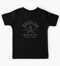The Goonies - Never Say Die - Grey on Black Kids T-Shirt