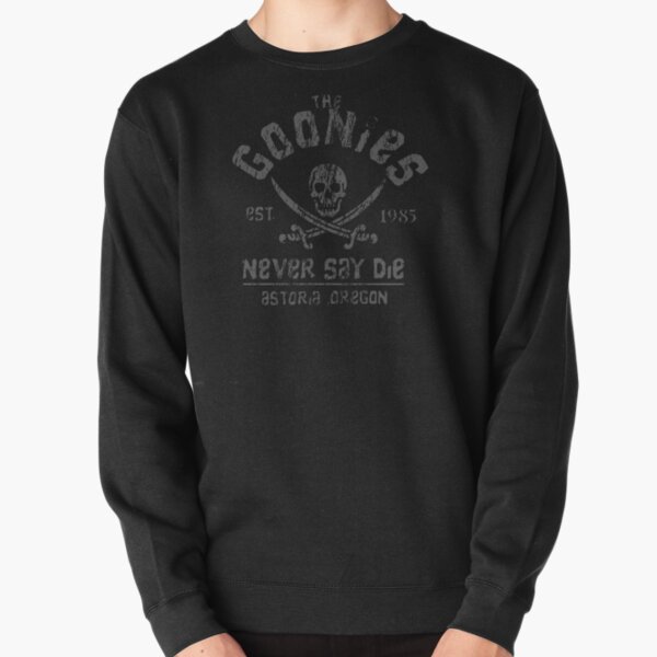 The Goonies - Never Say Die - Grey on Black Pullover Sweatshirt