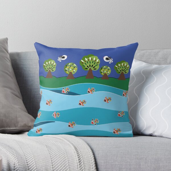 river and fish Throw Pillow