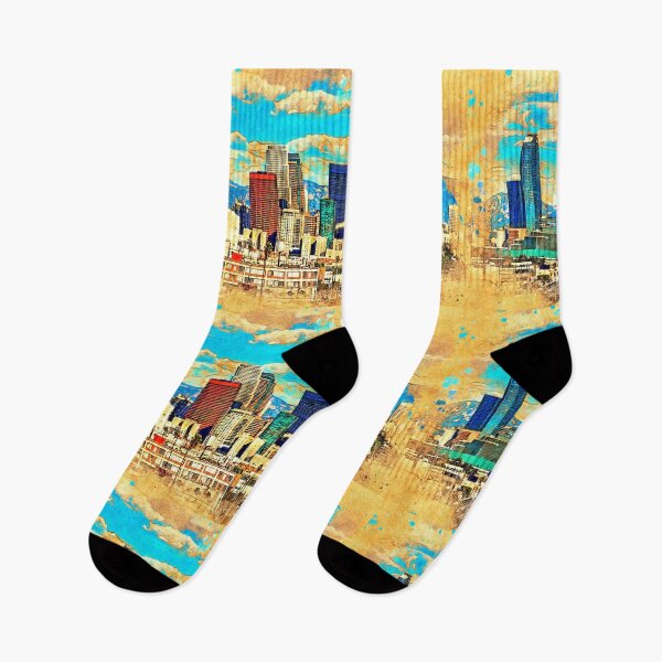 Item preview, Downtown Los Angeles cityscape with its skyscrapers - digital painting with vintage look designed and sold by NickoPrints.