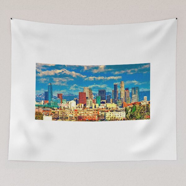 Item preview, Downtown Los Angeles cityscape with its skyscrapers - digital painting effect designed and sold by NickoPrints.