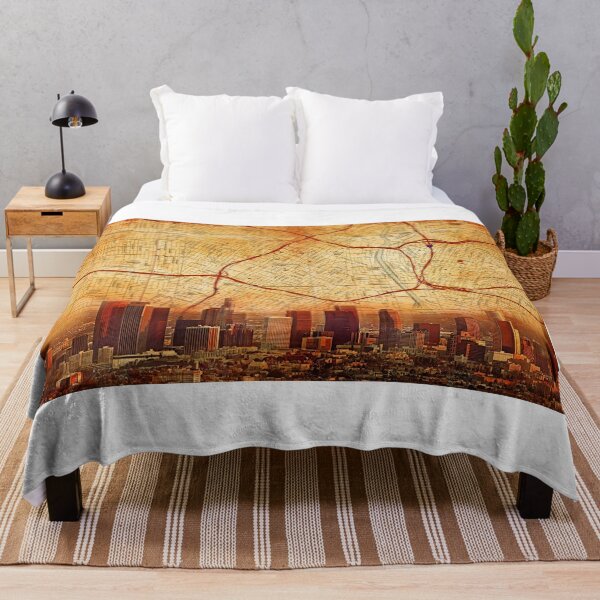 Item preview, Map of Downtown Los Angeles and skyline blended on old paper designed and sold by NickoPrints.