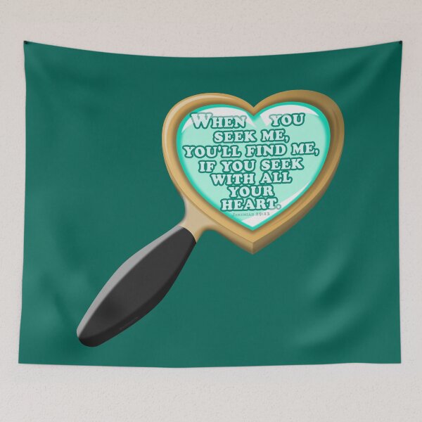 Item preview, Heart magnifying glass with Bible verse Jeremiah 29:13: Seek God with all your heart designed and sold by GiborDesign.