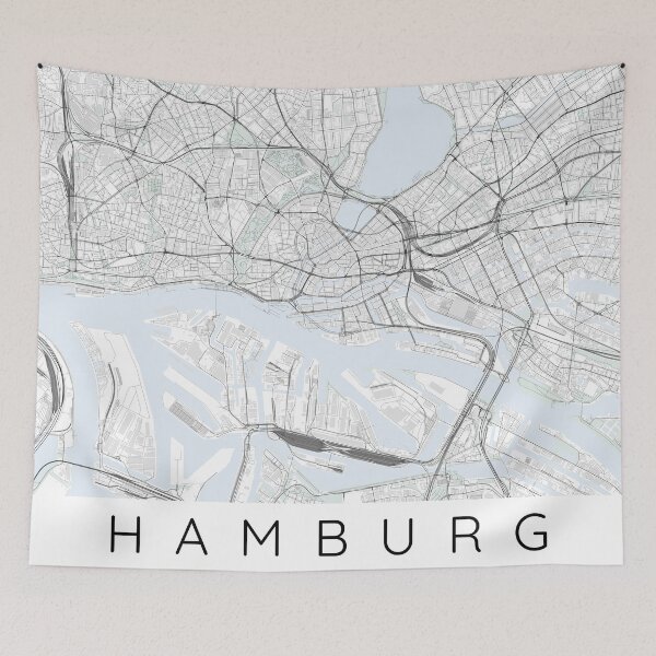 Item preview, Hamburg map minimalist in colour with blue and green designed and sold by DesireeVDA.