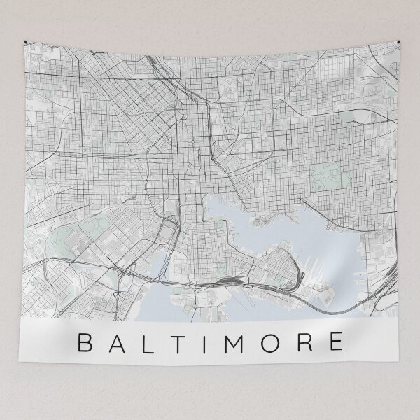 Item preview, Baltimore map minimalist in colour with blue and green designed and sold by DesireeVDA.