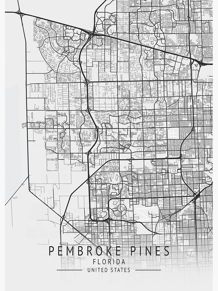 "Pembroke Pines Florida US Gray City Map" Art Print by ctmapprint