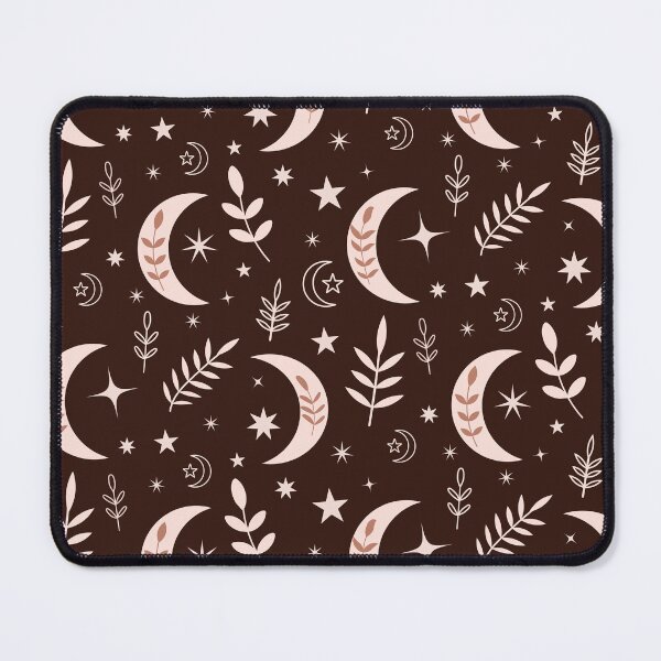 Item preview, Cute Boho moon pattern with leaves and stars on dark brown designed and sold by Yasminepatterns .