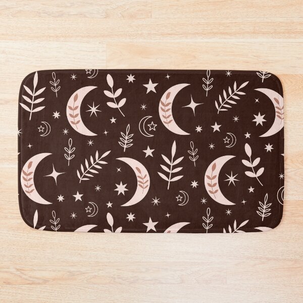 Item preview, Cute Boho moon pattern with leaves and stars on dark brown  designed and sold by Yasminepatterns .