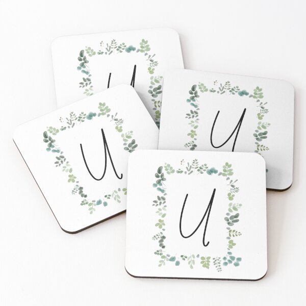 Artikelvorschau, Monogramm mit grünen Blättern | Monogrammbuchstabe U entworfen und verkauft von JustSeasons.