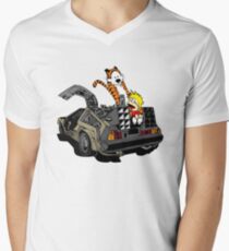 CALVIN AND HOBBES DELOREAN Men's V-Neck T-Shirt