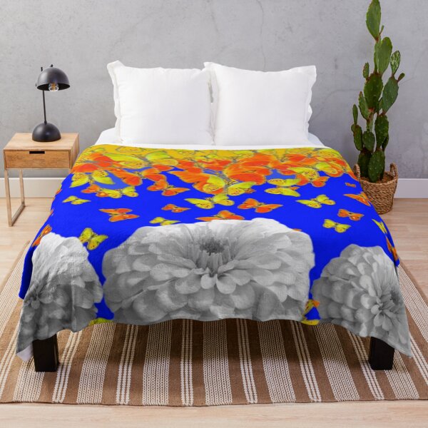 Item preview, WHITE ZINNIAS YELLOW-ORANGE BUTTERFLIES ABSTRACT designed and sold by sharlesart.