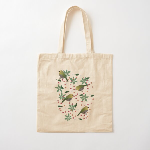 White Eye Birds Eating Berries in a Tree Cotton Tote Bag
