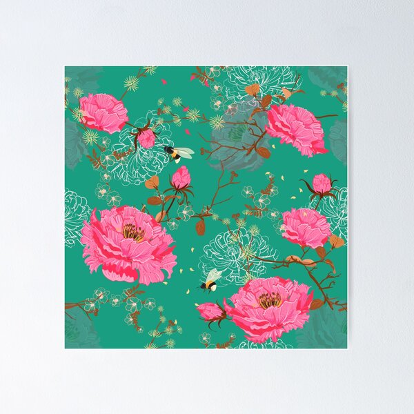 Item preview, Art Nouveau Bees and Flowers designed and sold by FutureIsRetro.