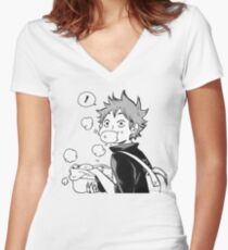 HAIKYUU: Hinata Eating Senpai's Pork Buns Women's Fitted V-Neck T-Shirt