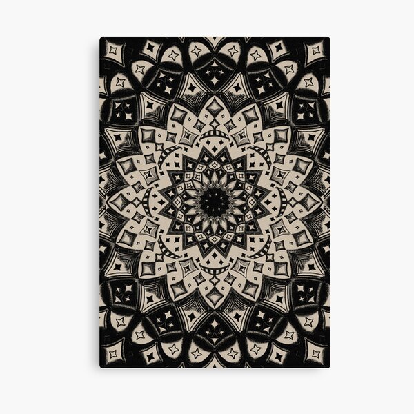 Dark Starburst and Diamonds Spirograph, Monochromatic Mandala Sketch 032122 by Kristi Duggins Canvas Print