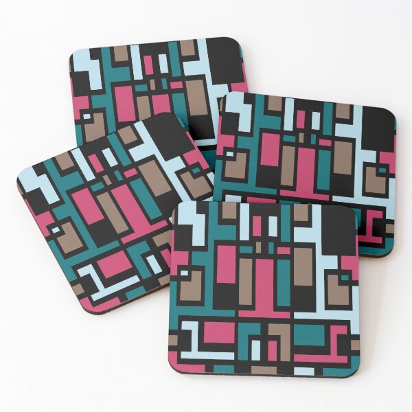 Item preview, Geometric Art Deco Style Brown Blue Pink Black Outline  designed and sold by taiche.