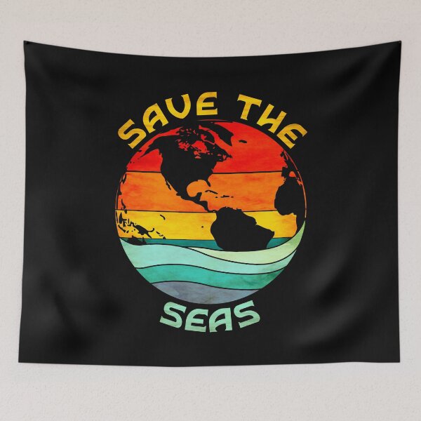 Item preview, Save the Seas, Earth Day Retro Vintage Sunset and Ocean designed and sold by ACC .