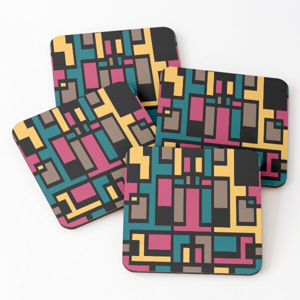 Item preview, Geometric Art Deco Style Blue Pink Brown Yellow Black Outline  designed and sold by taiche.