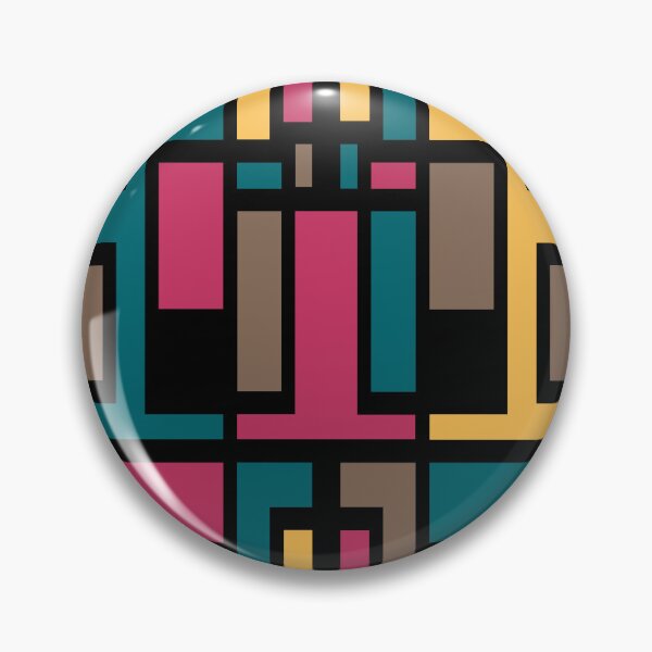 Item preview, Geometric Art Deco Style Blue Pink Brown Yellow Black Outline  designed and sold by taiche.