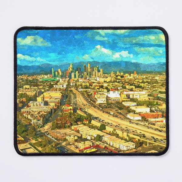 Item preview, Los Angeles skyscrapers and the Harbor Freeway seen from the south - watercolor painting designed and sold by NickoPrints.