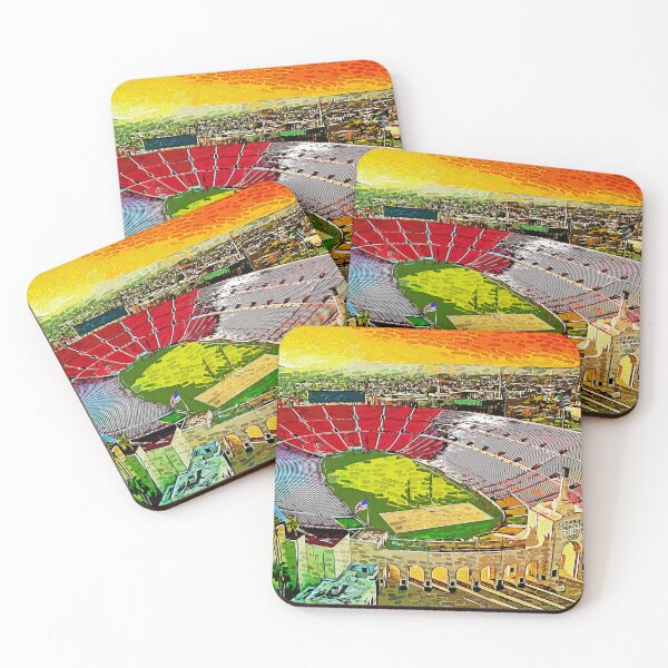 Item preview, Los Angeles Memorial Coliseum at sunset - impressionist painting designed and sold by NickoPrints.