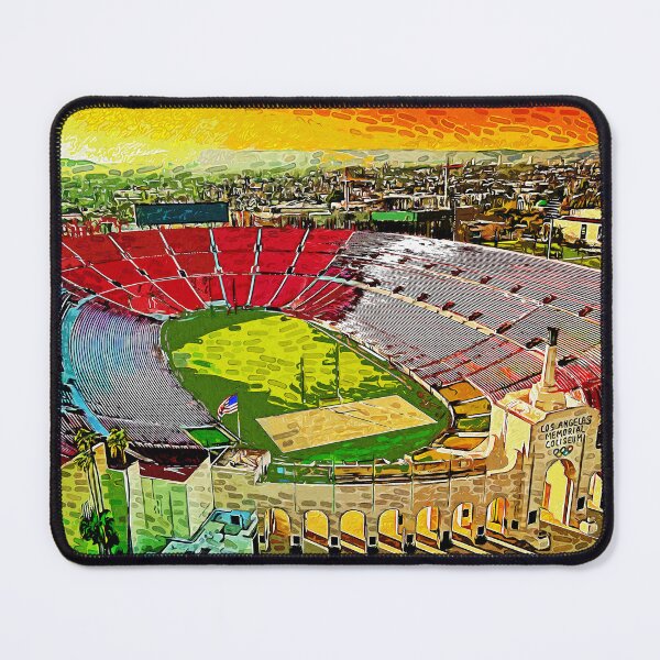 Item preview, Los Angeles Memorial Coliseum at sunset - impressionist painting designed and sold by NickoPrints.
