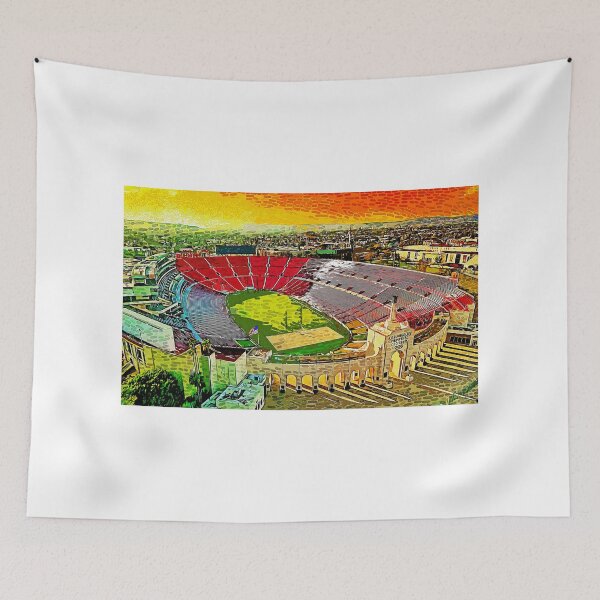 Item preview, Los Angeles Memorial Coliseum at sunset - impressionist painting designed and sold by NickoPrints.
