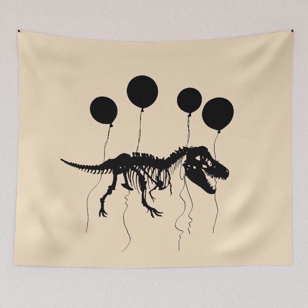Item preview, Fossil dinosaur fly with and balloons, fossil black silhouette designed and sold by Collagedream.
