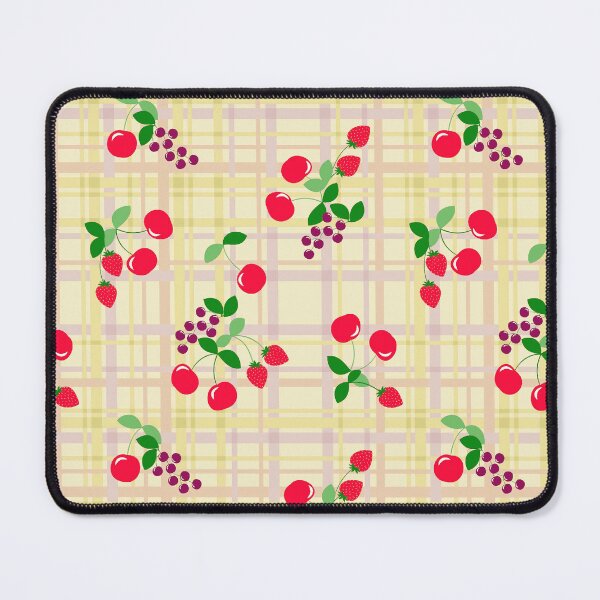Item preview, Ditsy strawberries, cherries and blackcurrants with background check. designed and sold by SandraPDesigns.