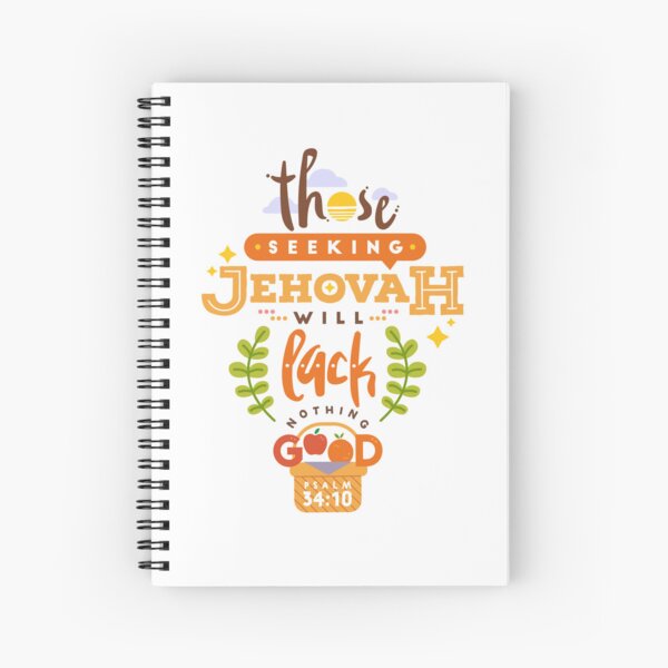 Artikel-Vorschau von ‚Denen, die Jehova suchen, wird nichts Gutes mangeln‘ – Psalm 34:10 | 2022 JW Yeartext Spiralnotizbuch, designt und verkauft von Kim Liester Lagura.
